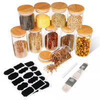 10 Pcs Glass Canister Set with Bamboo Lids 200ml&300ml